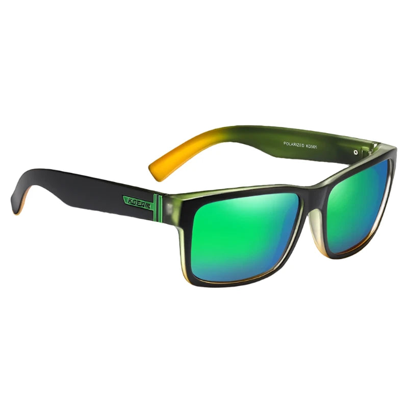 Ray Gods polarised sunglasses with green lenses and black frames. TAC lenses and stainless steel hinges