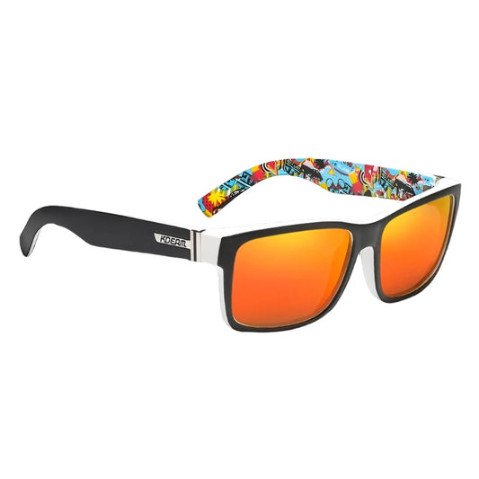 Ray Gods polarised sunglasses with orange lenses and black frames. TAC lenses and stainless steel hinges