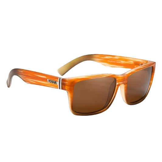 Ray Gods polarised sunglasses with brown lenses and orange frames. TAC lenses and stainless steel hinges