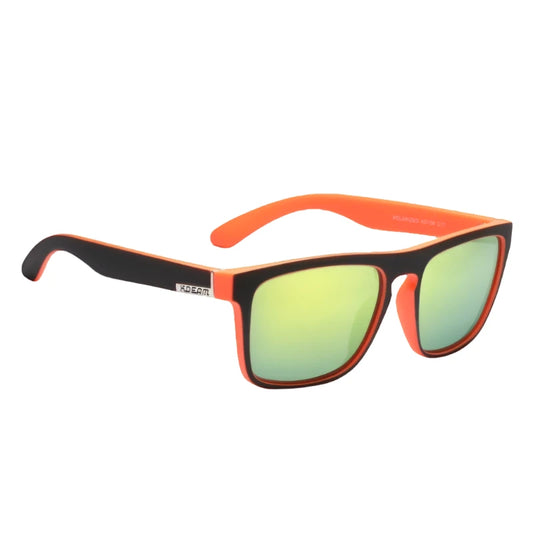 Ray Gods polarised sunglasses with yellow lenses and black and orange frames. TAC lenses and stainless steel hinges